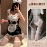 Maid outfit + white suspender stockings