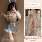 Maid outfit + white open-crotch stockings