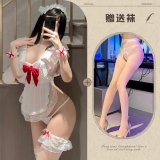 Maid outfit + white open crotch stockings