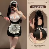 Maid outfit + white open-crotch stockings