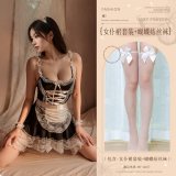Black (maid outfit + white fishnet stockings)