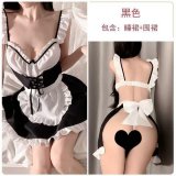 Maid uniform + white open-crotch stockings