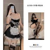 Maid outfit + white lace stockings