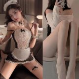 Maid + White Open Crotch Stockings