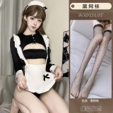 Maid outfit + black fishnet stockings