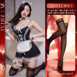Maid outfit + black lace stockings