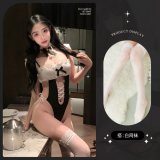 Maid outfit + white fishnet stockings