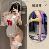 Maid outfit + white fishnet stockings