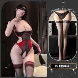 Red and black fishnet stockings