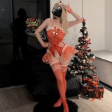 7449 [Reindeer Top Hat Headband + Open Crotch Mesh Bodysuit + 2 Bracelets + Fishnet Stockings]