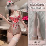 Seductive nurse outfit + white-trimmed stockings