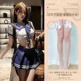 Navy blue (pure and innocent schoolgirl outfit + bow-tie stockings)