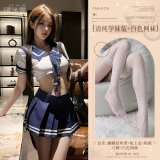 Navy blue (innocent schoolgirl outfit + white fishnet stockings)