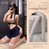 Navy blue (tie + bra + skirt + thong + boxer stockings)