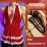 Halter nightgown + black glossy stockings