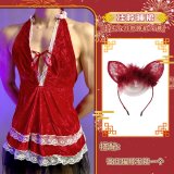 halter-neck nightgown + lace cat ear headband