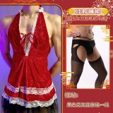halter-neck nightgown + black crisscross bodysuit