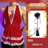 halter-neck nightgown + badminton racket