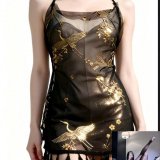 Mesh halter top + black open-crotch stockings