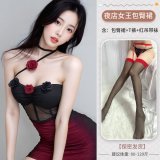 Dark floral pattern + red garter stockings