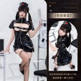 2108 Black Set [Nurse Leather Skirt + Nurse Hat + Thong]