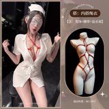 White [nurse uniform + headdress + belt] + inner rope garment