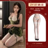 NY1SYT005030◆Retro Oil Painting◆Green + White【Dress + T-shirt】+White Garter Stockings