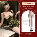 NY1SYT005031◆Retro Oil Painting◆Green + White【Dress + T-shirt】+White Eye Mask + White Garter Stockings