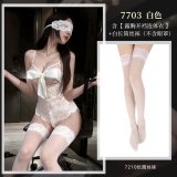 NY1SYT005040◆M◆ White [Open-crotch bodysuit with exposed chest] + White stockings