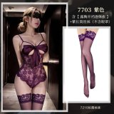 NY1SYT005043◆L◆ Purple【Open-crotch bodysuit with exposed chest】+Purple stockings