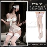 NY1SYT005985◆M◆ White [Open-crotch bodysuit with exposed chest] + White eye mask + White stockings