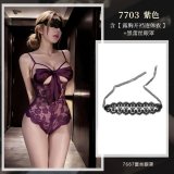 NY1SYT005987◆M◆ Purple [Open-crotch bodysuit with exposed chest] + Black eye mask