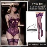 NY1SYT005990◆L◆Purple【Open-crotch bodysuit with exposed chest】+Black eye mask+Purple stockings