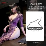 NY1SYT006061 Purple [High-slit maxi skirt + T-shirt] + Black eye mask