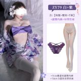 NY1ZFT005216◆Enchantment in the Night◆ White + Purple [Kimono + Obeisise + Thong] + Purple Panties + White Garter Stockings