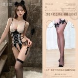 (One-piece open-crotch bodysuit + bow-tie stockings)