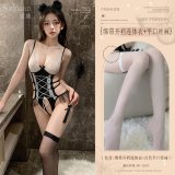 (One-piece open-crotch bodysuit + white boxer stockings)