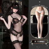 Open-crotch top + white fishnet stockings