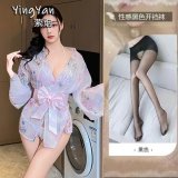 0833 Pink + Black Open Crotch Stockings