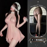 Pink and black open-crotch socks