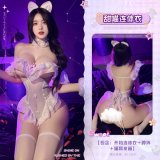 6921183360924 Pink [Open Crotch Bodysuit + Neck Ring + Cat Ear Headband] - Sold Out, No More