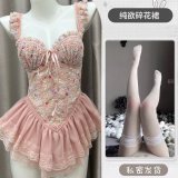 Pink [suspender vest + thong pants + lace stockings]