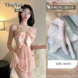 0803 [Breast Support] Pink Butterfly Nightgown + Panties + White Stockings