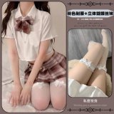 Pink suit + 3D butterfly white stockings