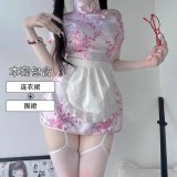 Pink Chinese Style Two-Piece Set (Cheongsam Dress + Free Apron)