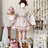Pink (top + skirt + double bows + apron)