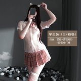Pink plaid + white ribbed fishnet stockings
