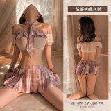 [Pink] Sexy Schoolgirl JK Outfit (Top + Skirt + Tie + T-shirt)