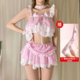 Pink maid outfit + white stockings