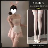 Pink suit + white fishnet stockings